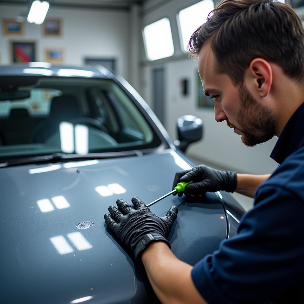 Car scratch repair in a Leicestershire body shop