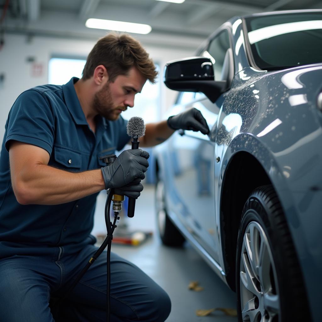 Car undergoing scratch repair in a Morecambe shop