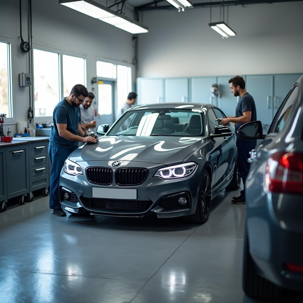 Interior of a professional car scratch repair shop in Portsmouth