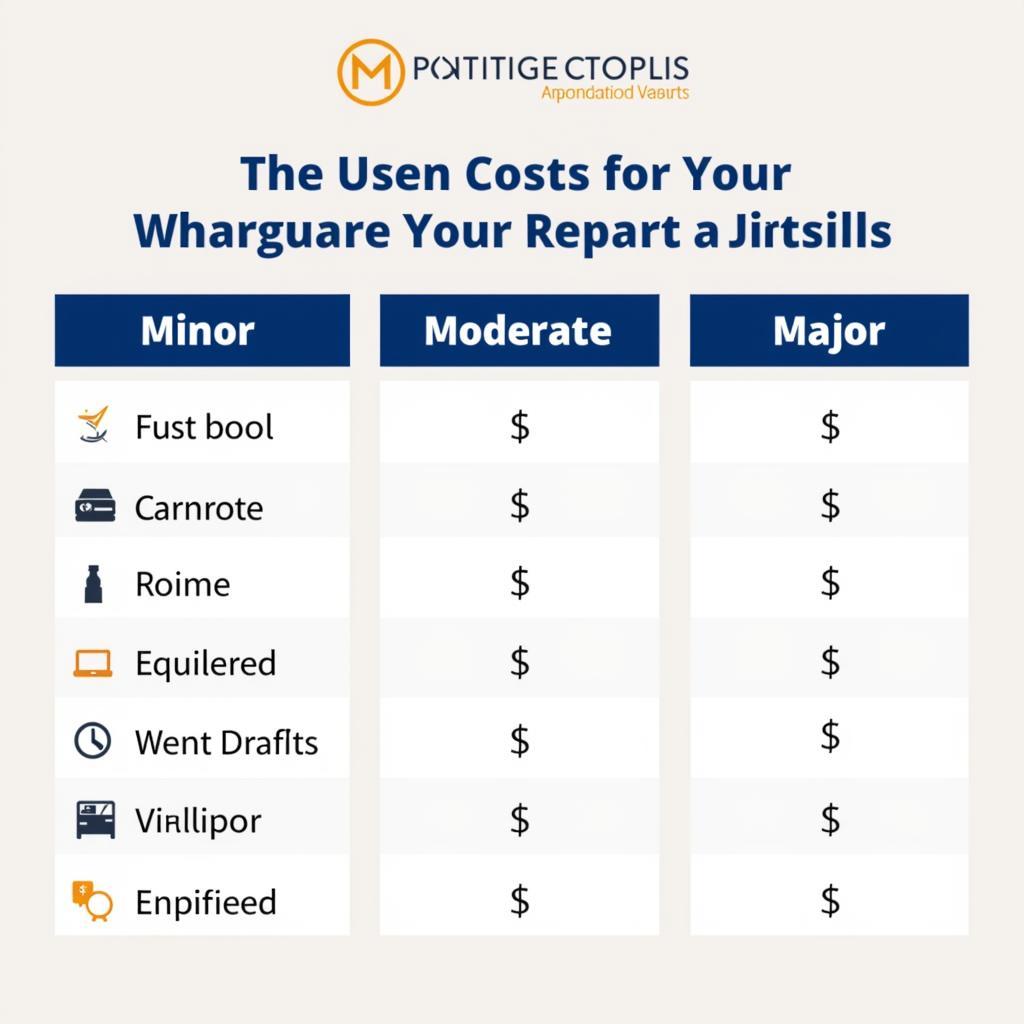 Chart comparing different car seat repair costs