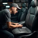 Car Seat Repair Technician Examining Damage