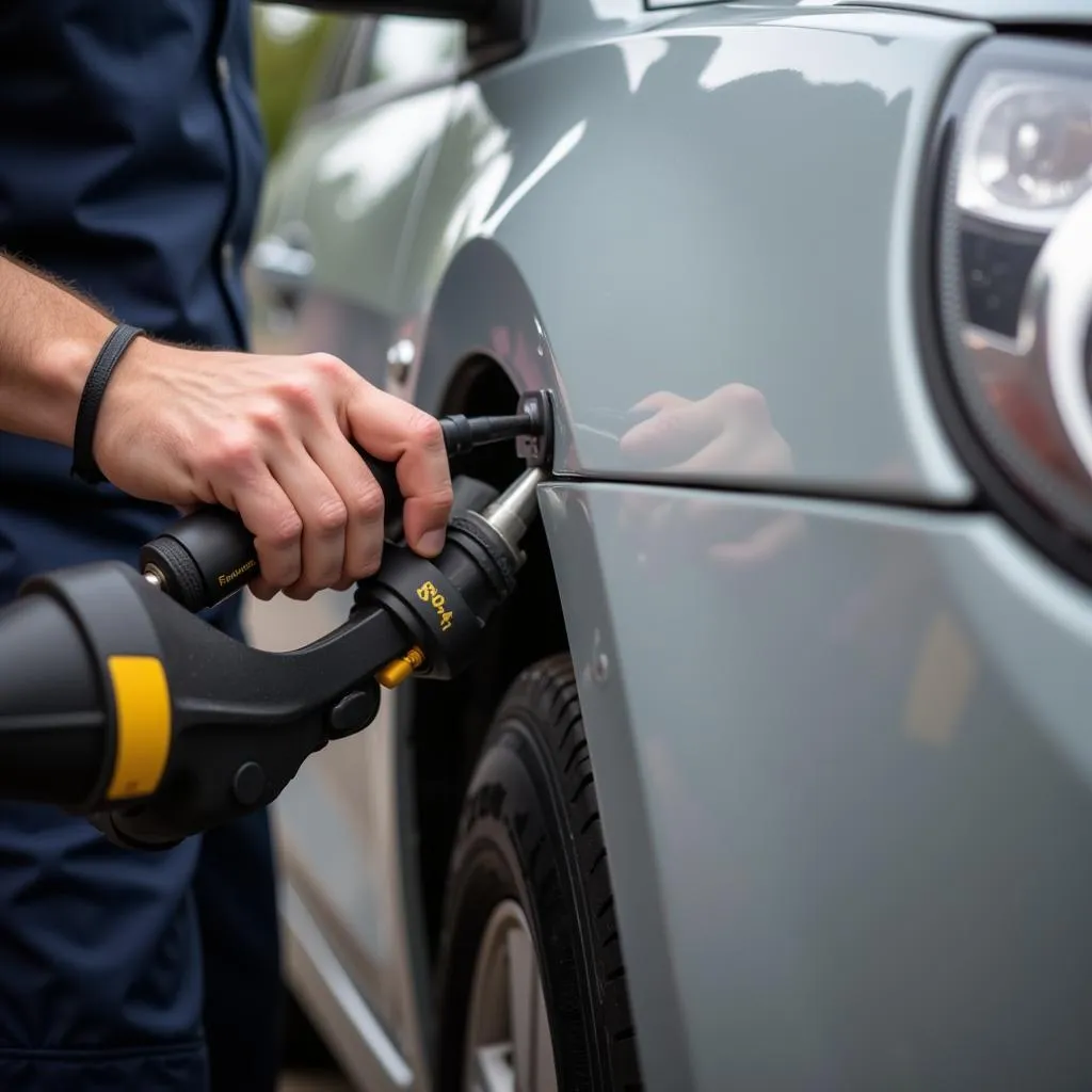 Car Undergoing Paintless Dent Repair