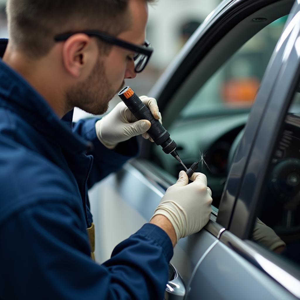 Technician Repairing Car Window Chip in Brookhaven