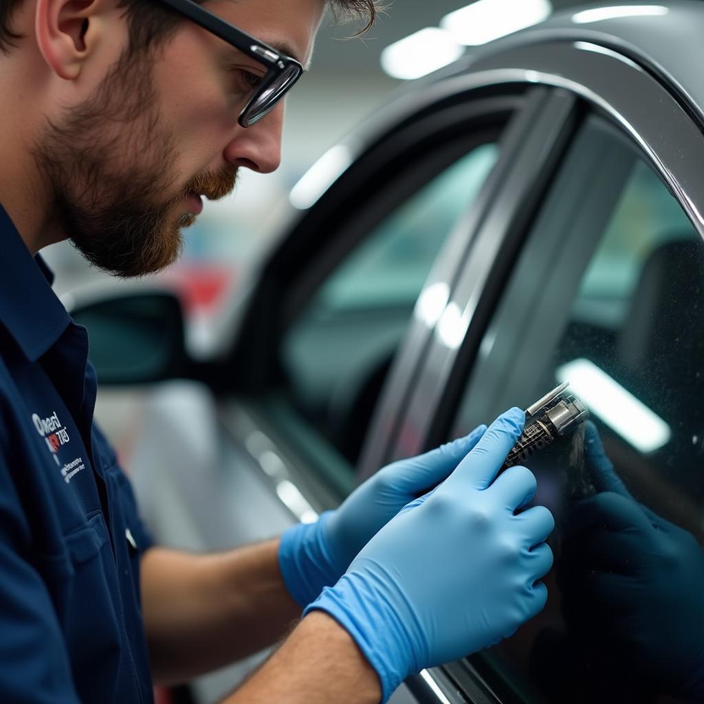 Technician Repairing Car Window Chip