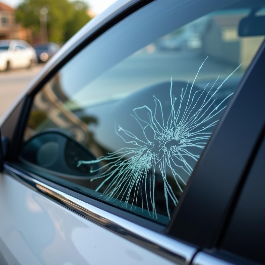 Close-up of a car window crack in 60657