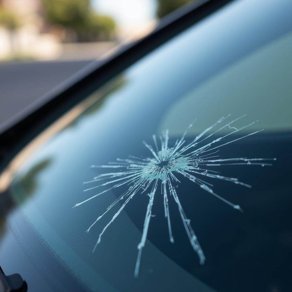 Car window with a significant crack in La Habra