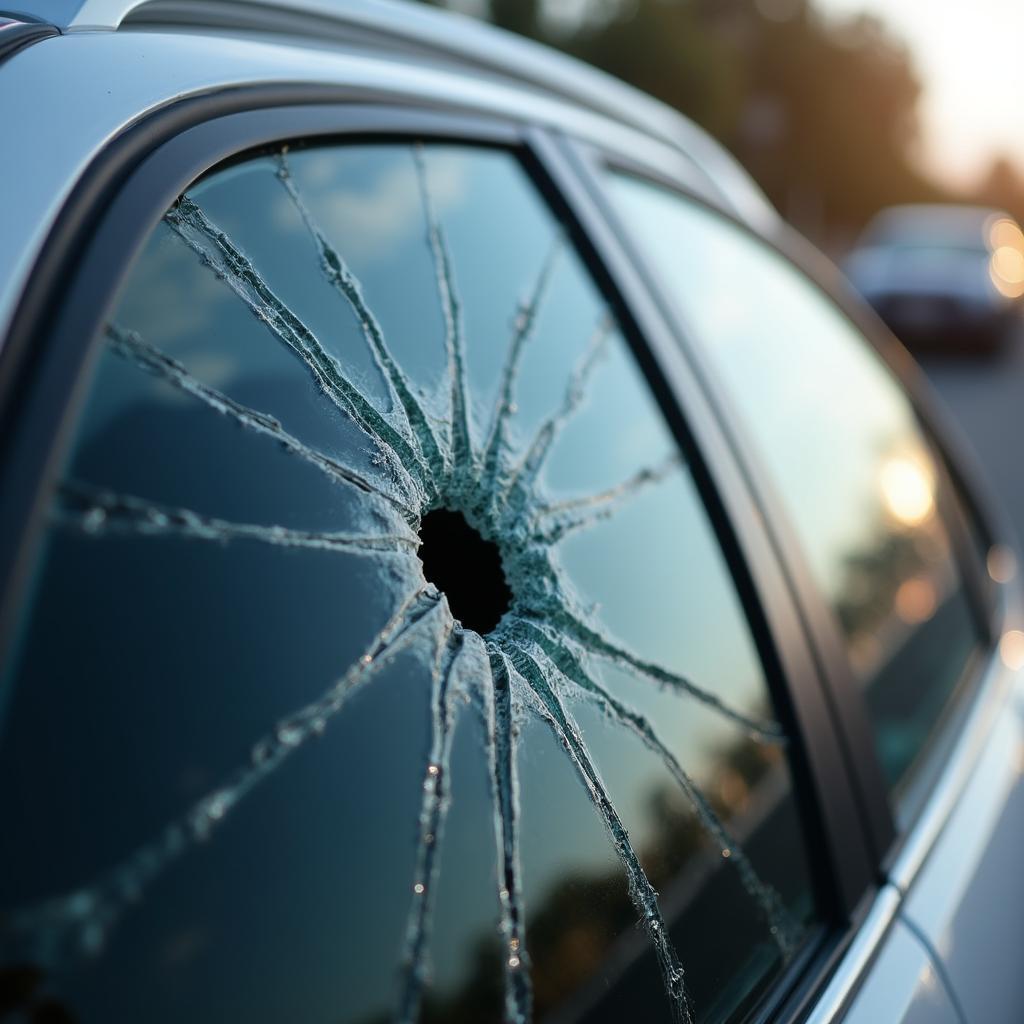 Car window with a large crack in Sanger, CA