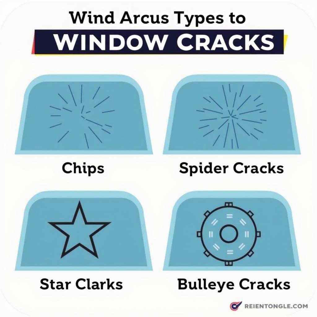 Various types of car window cracks and damage