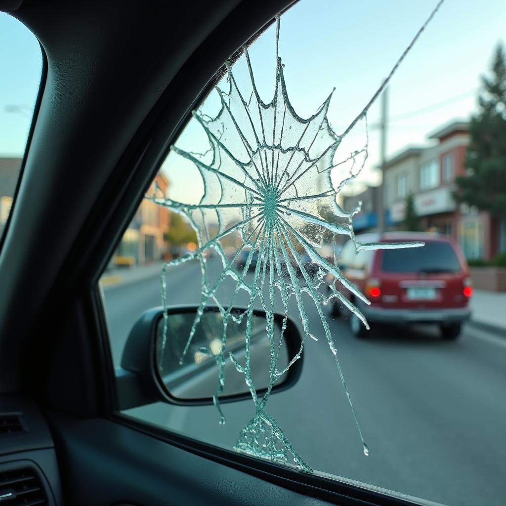 Car window with extensive damage in Bozeman, MT