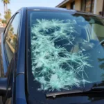 Car window with significant damage in Huntington Beach.