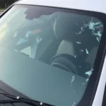 Car window with damage from a rock in Ipswich