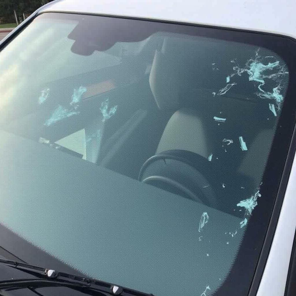 Car window with damage from a rock in Ipswich