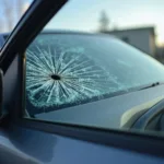 Car window with damage from a rock chip in Lethbridge