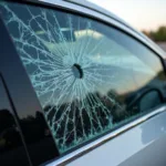 Car window with significant damage in McDonough, GA