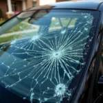 Car window with significant damage in Olathe, KS