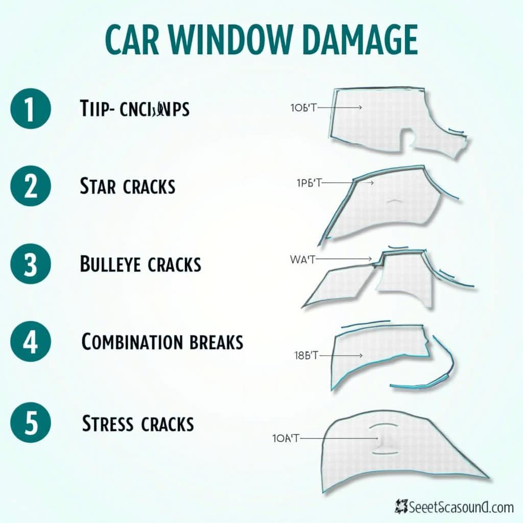 Various types of car window damage illustrated