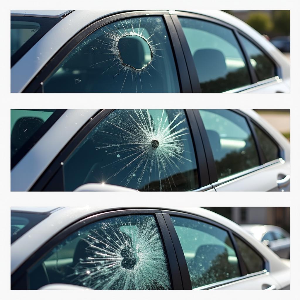  Different types of car window damage - chips, cracks, and shattered glass