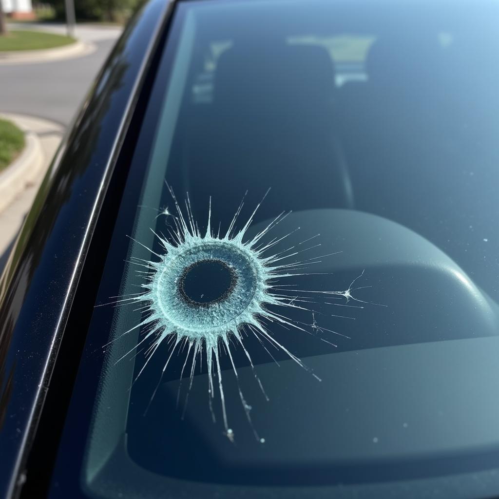 Close-up of a car window ding