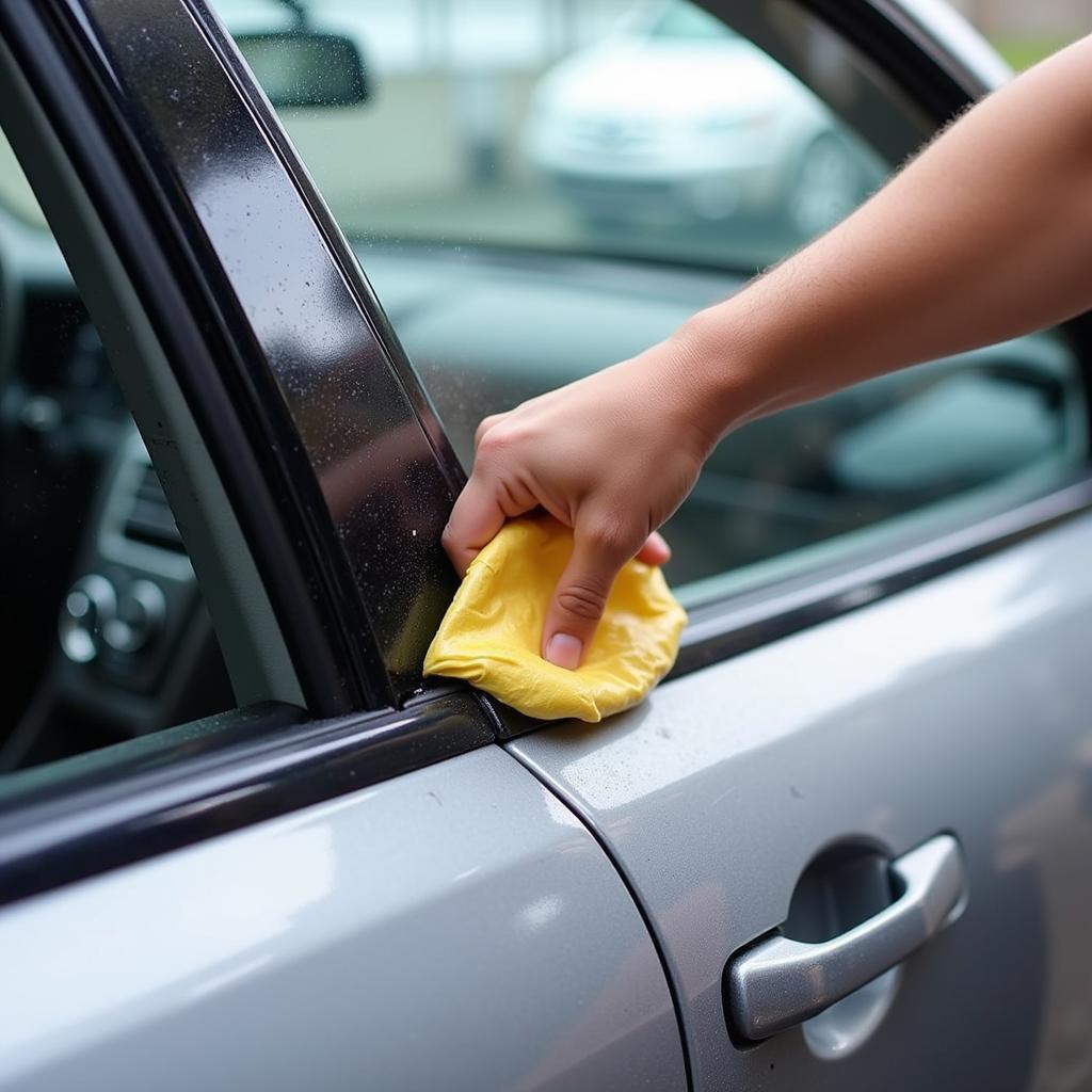 Protecting Car Window Frame with Wax Application