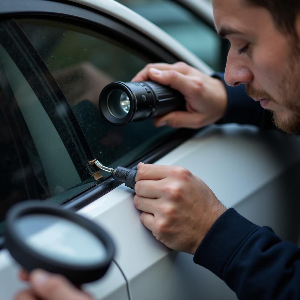 Inspecting a Car Window Leak