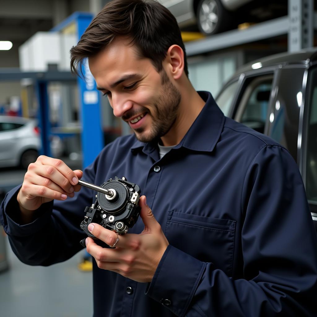 Mechanic Inspecting Car Window Motor in Las Vegas