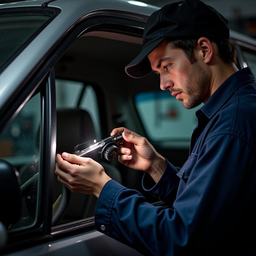 Mechanic inspecting car window regulator in Midrand