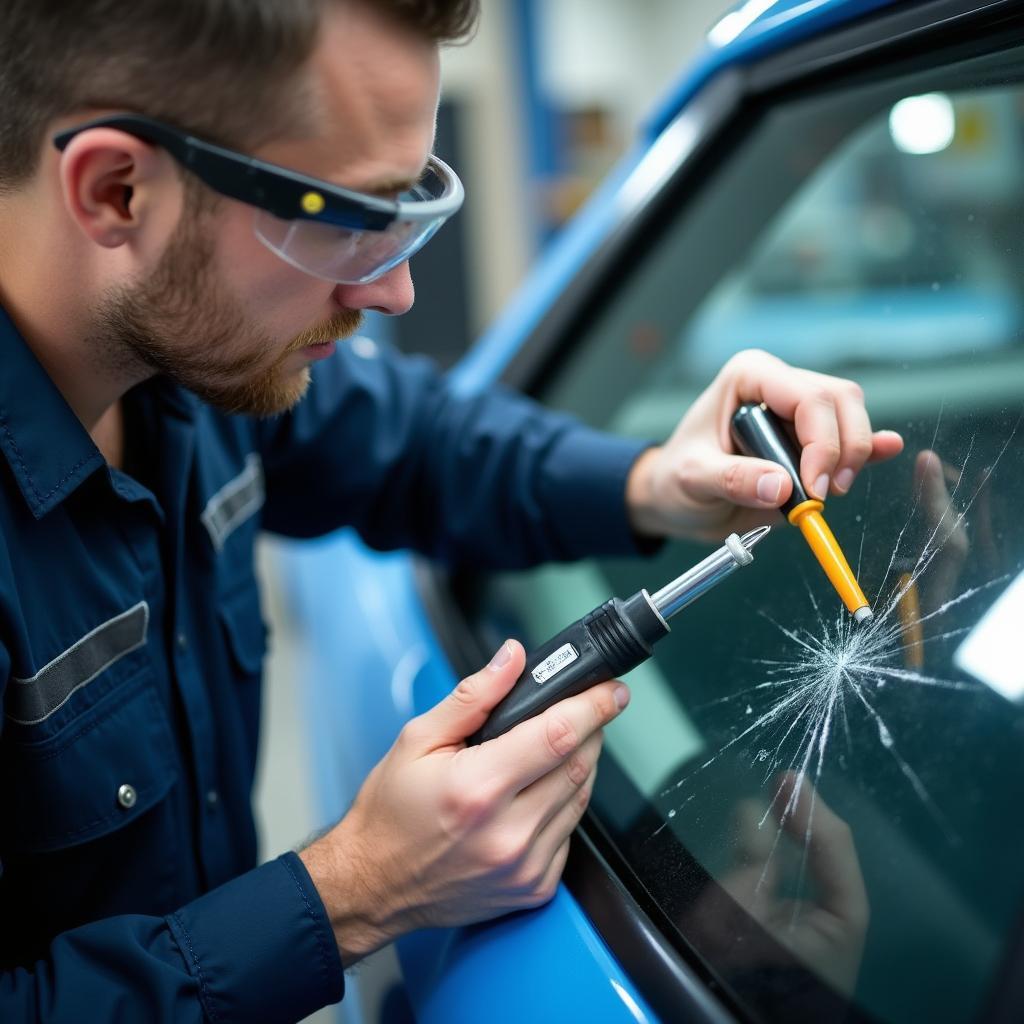 Professional Car Window Repair in Progress