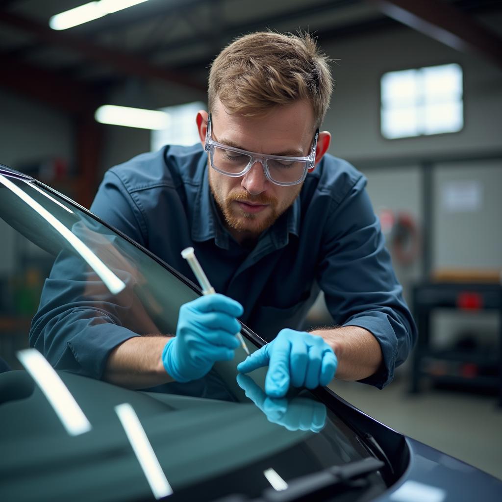 Car Window Repair in Progress