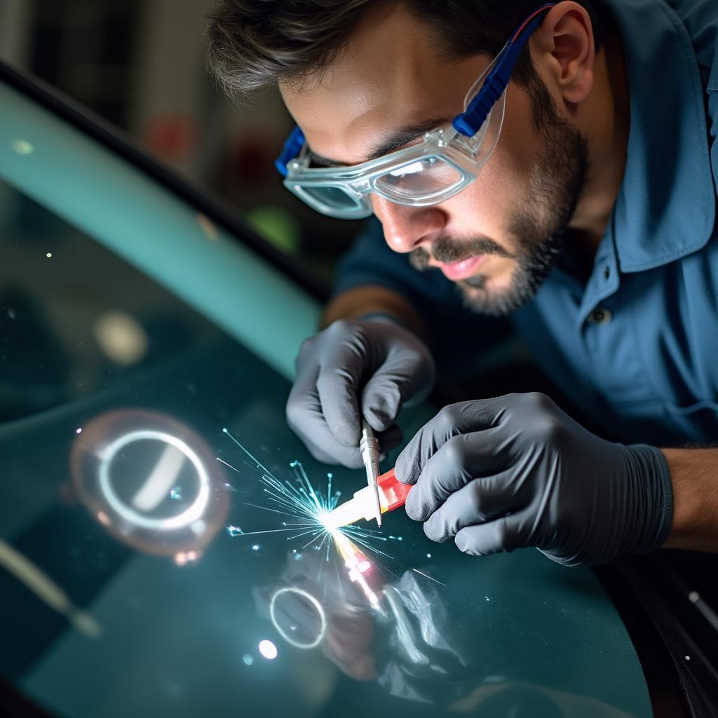 Car Window Repair in Progress