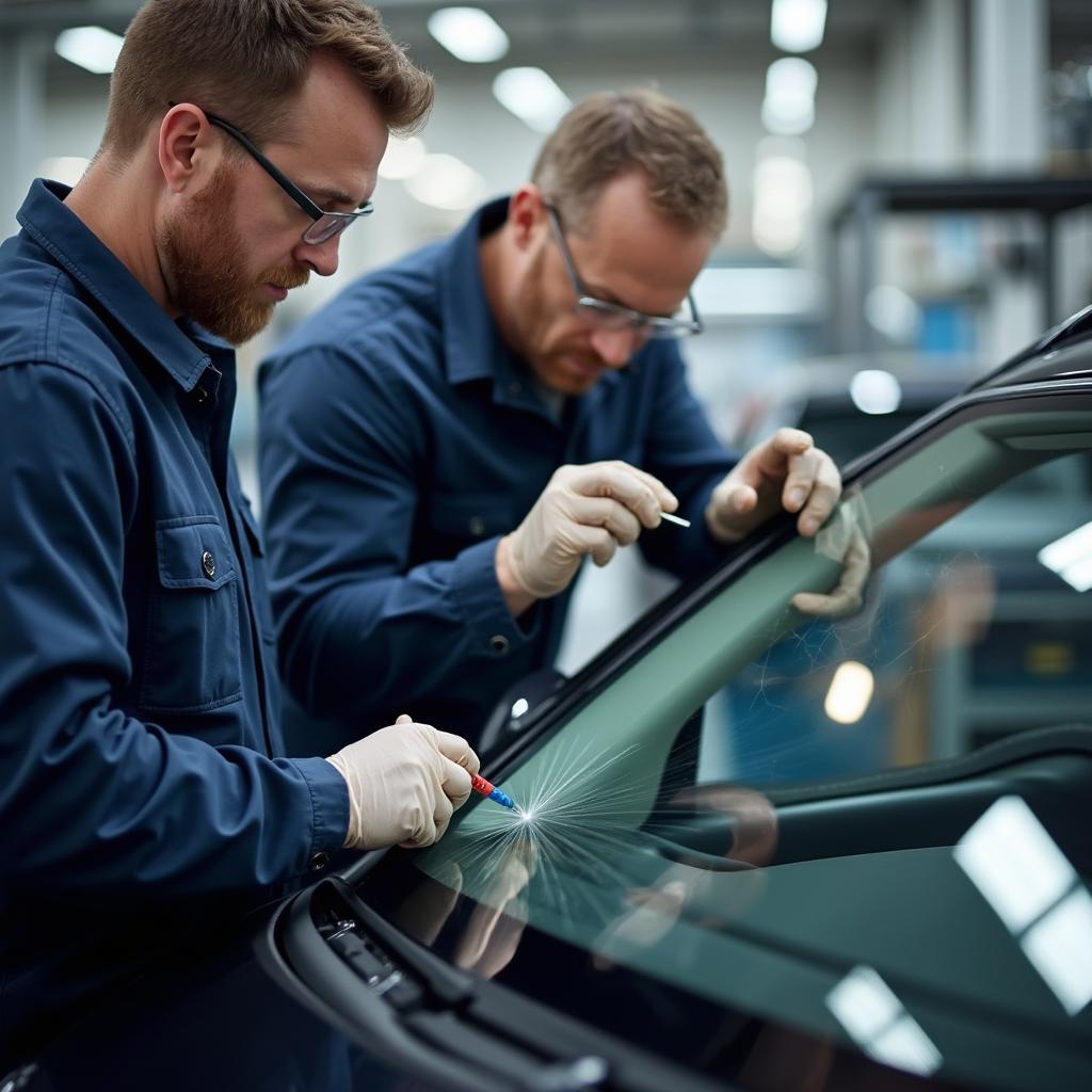 Expert Technicians Conducting Car Window Repair