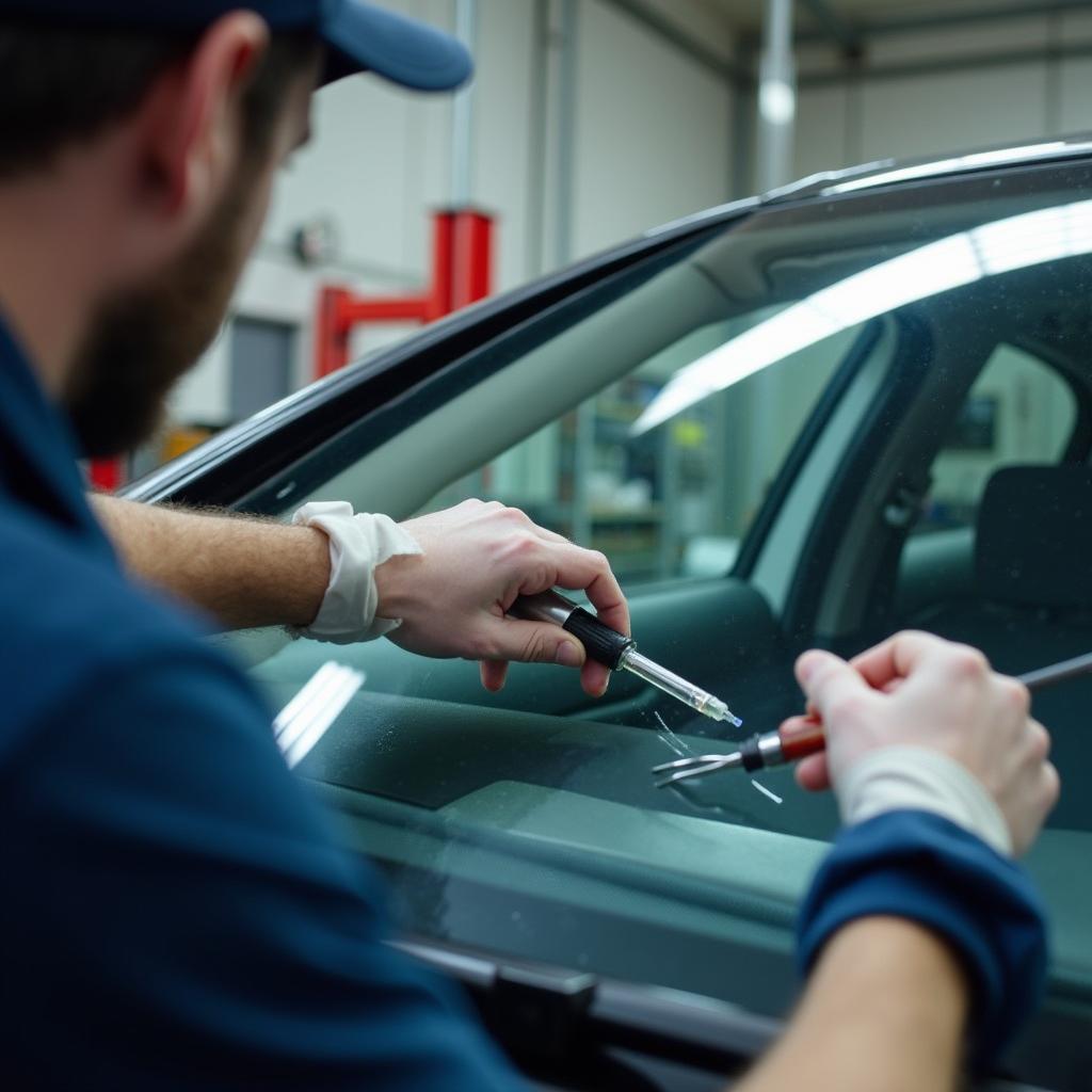 Car Window Repair in Progress