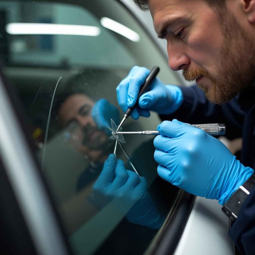 Car Window Repair in Progress