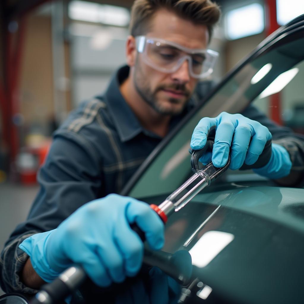 Car Window Repair in Progress