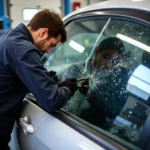 Car Window Repair in Progress