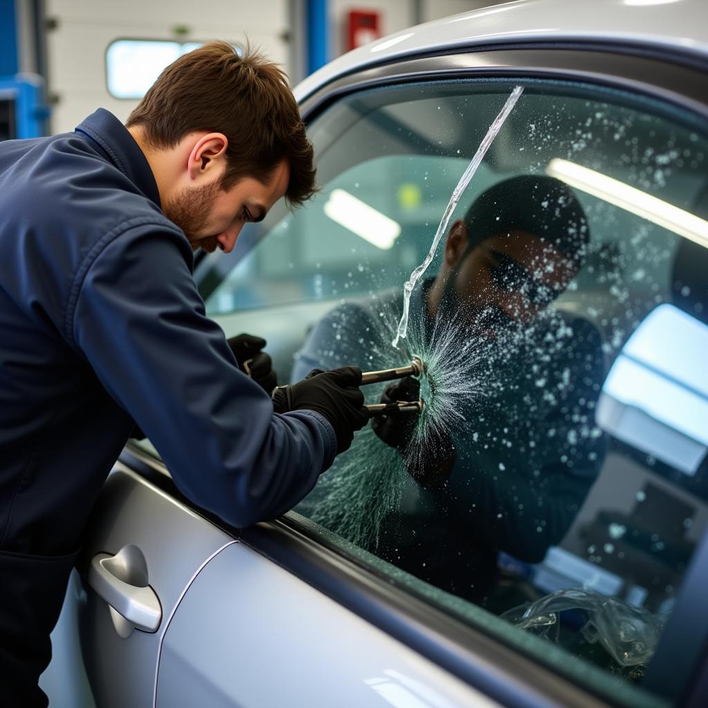 Car Window Repair in Progress