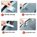 Different stages of car window repair