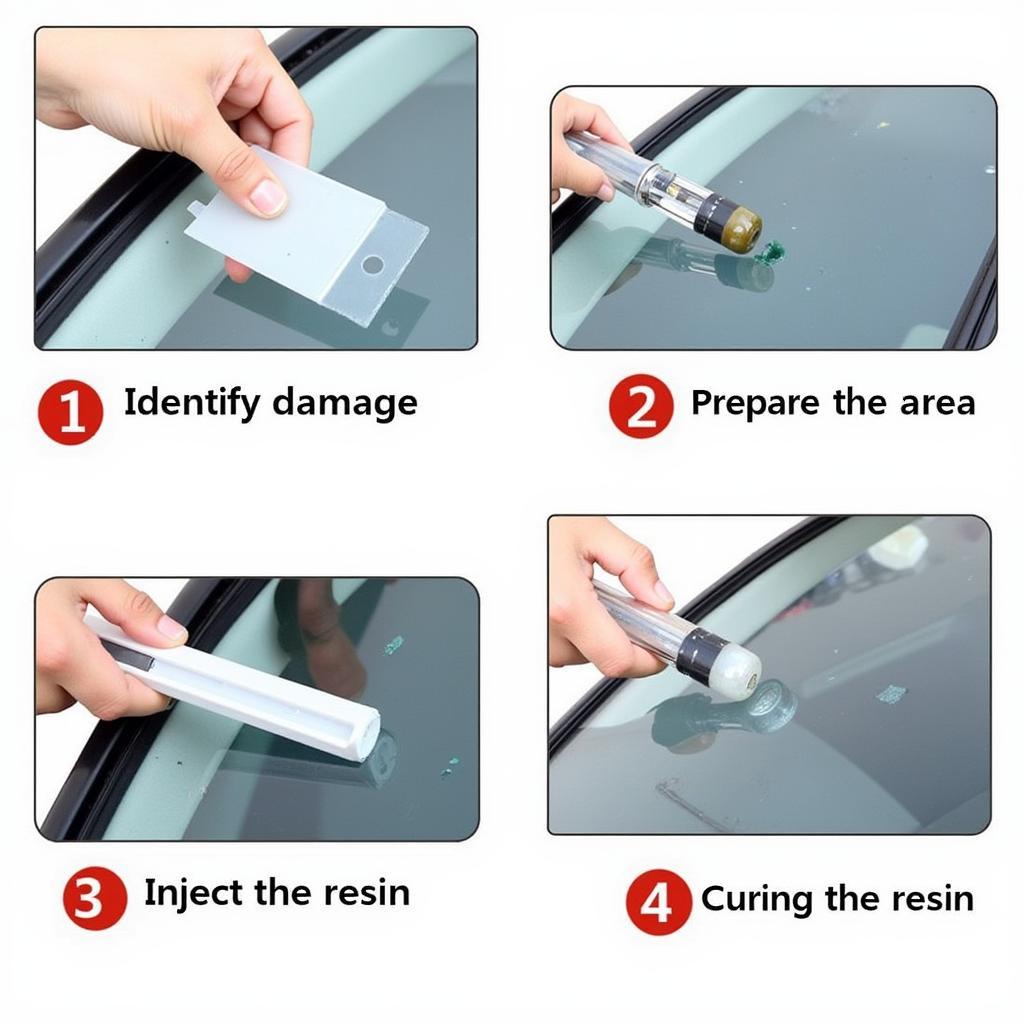 Different stages of car window repair