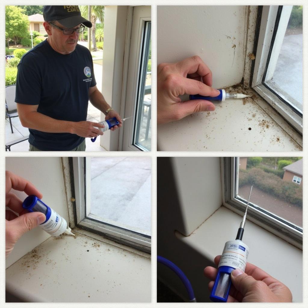 A series of images illustrating the different stages of car window repair.