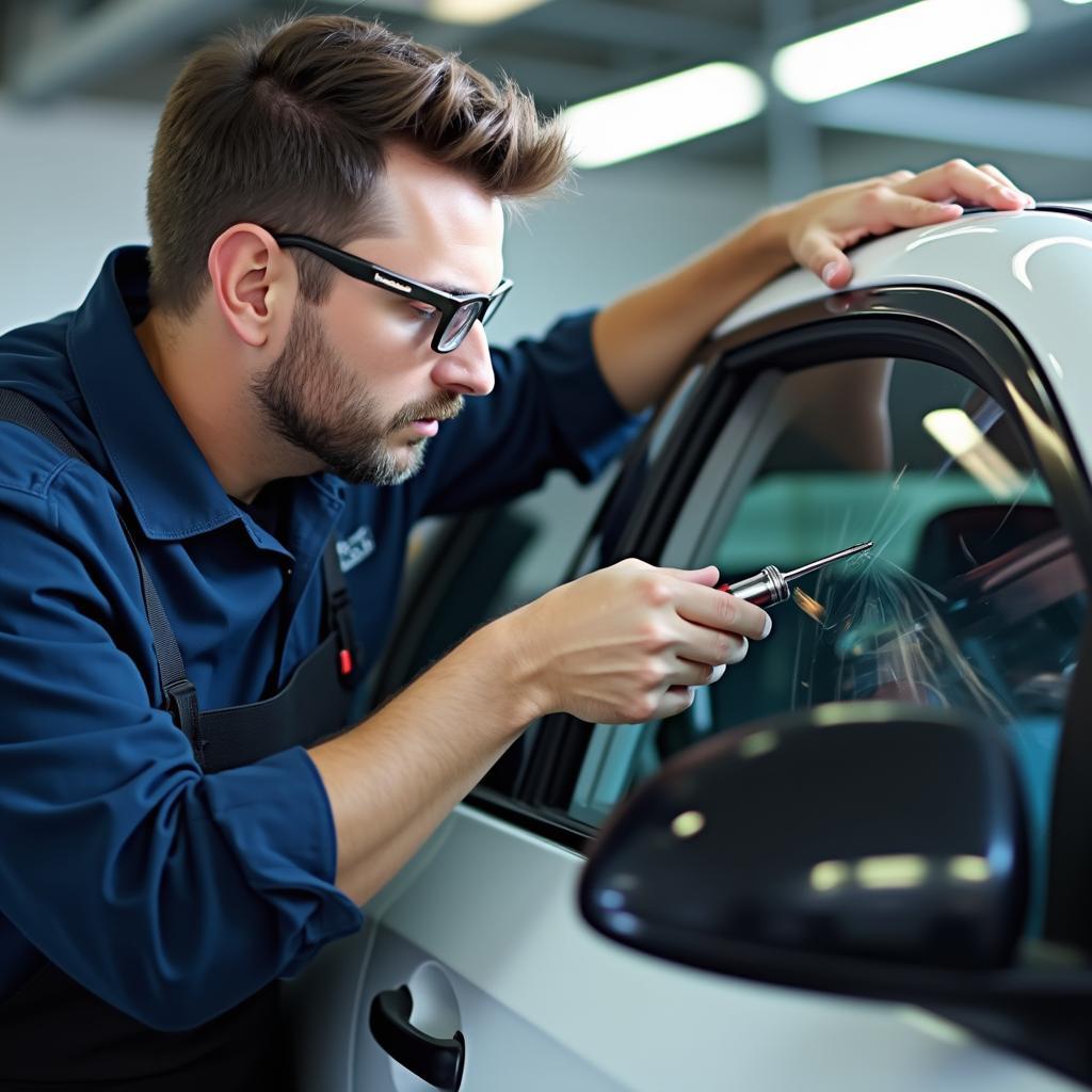 Professional Technician Repairing a Car Window