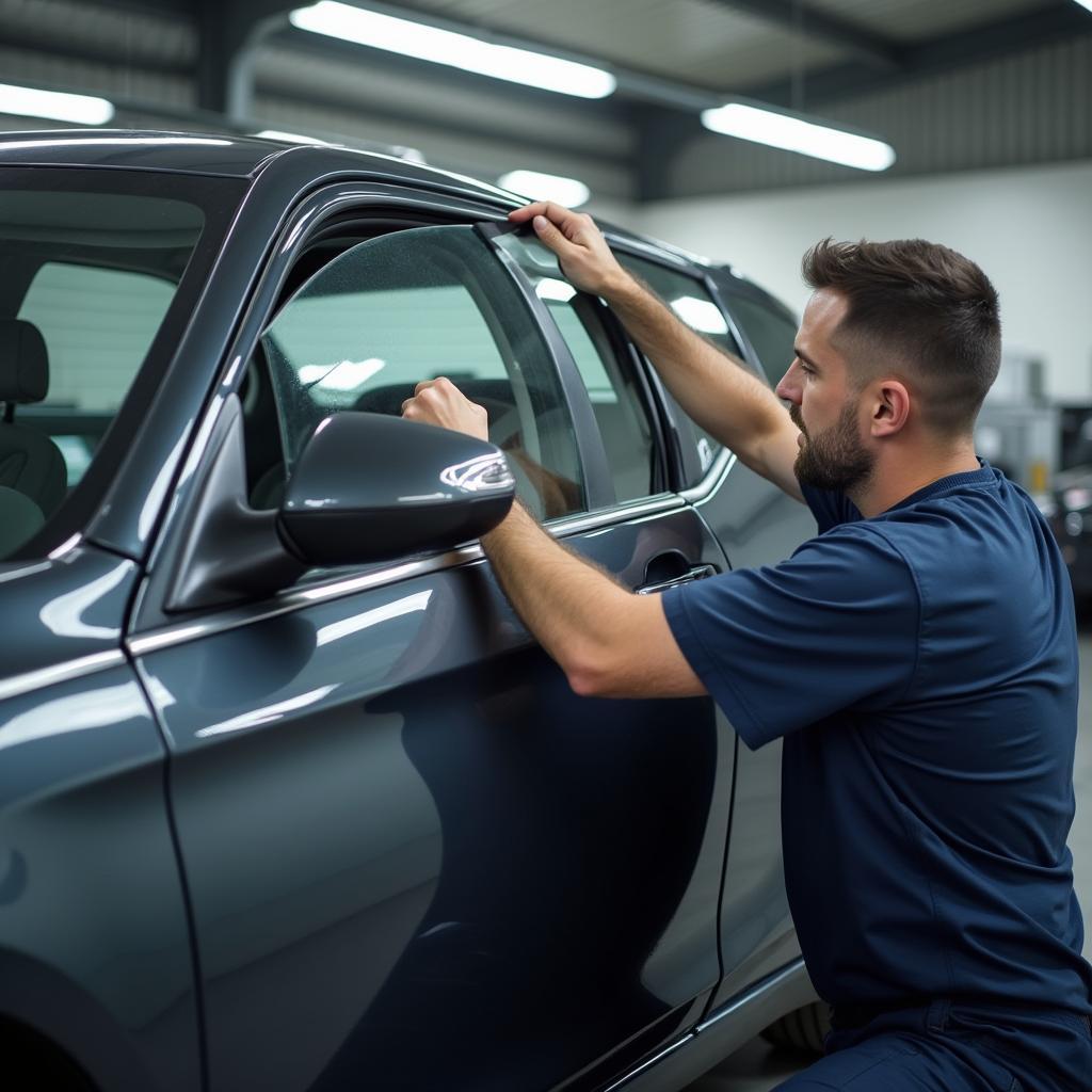 Car Window Repair at a Mechanic Shop