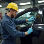 Car window repair technician working in Sandy Springs