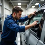 Experienced Technician Replacing Car Window