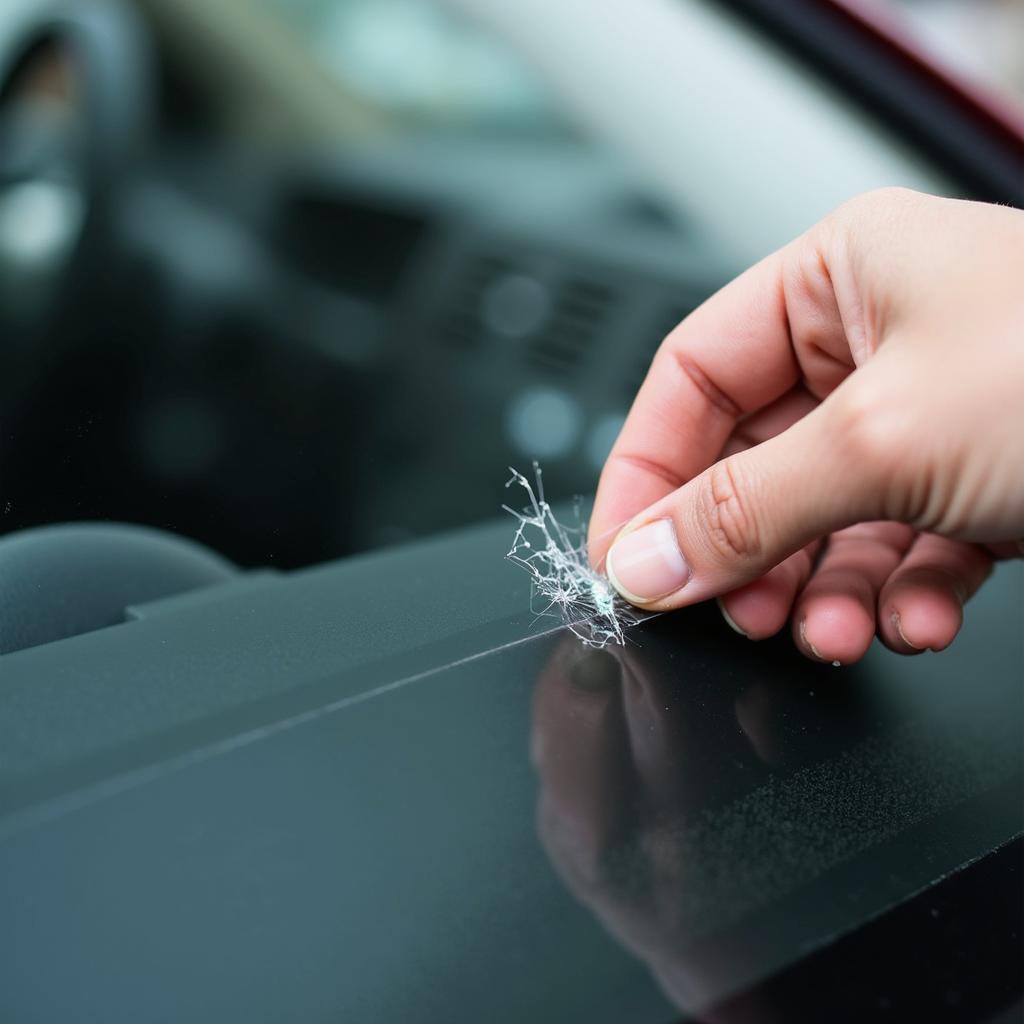 Applying Car Window Repair Tape