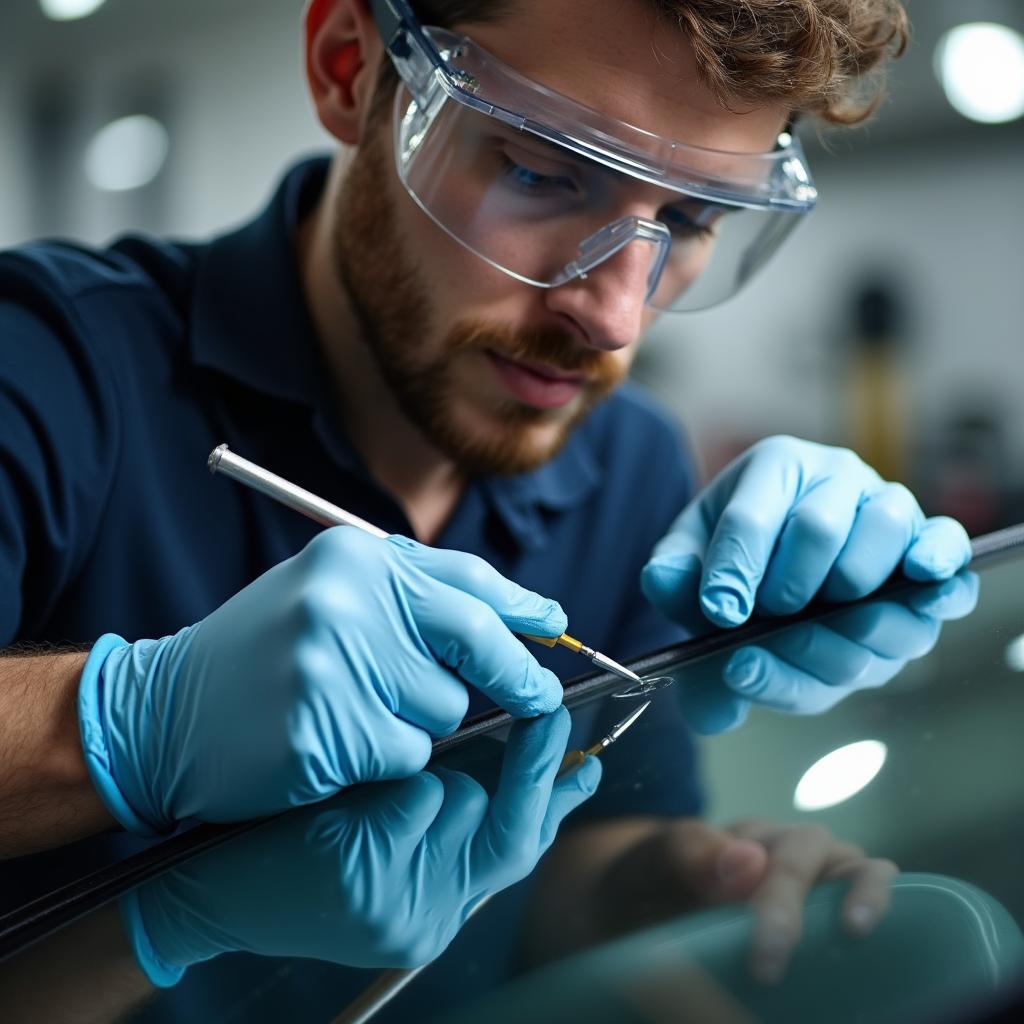 Car Window Repair in Progress by a Skilled Technician