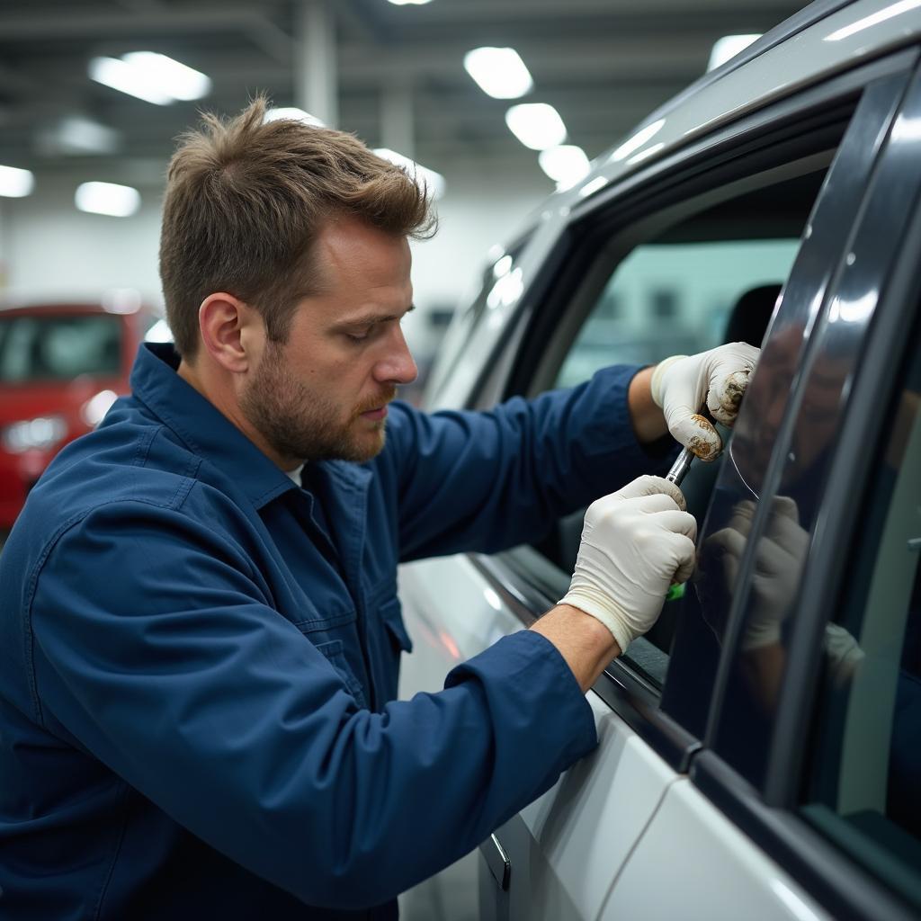 Skilled technician repairing a car window in Corvallis