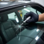 Car Window Repair Technician Fixing Crack