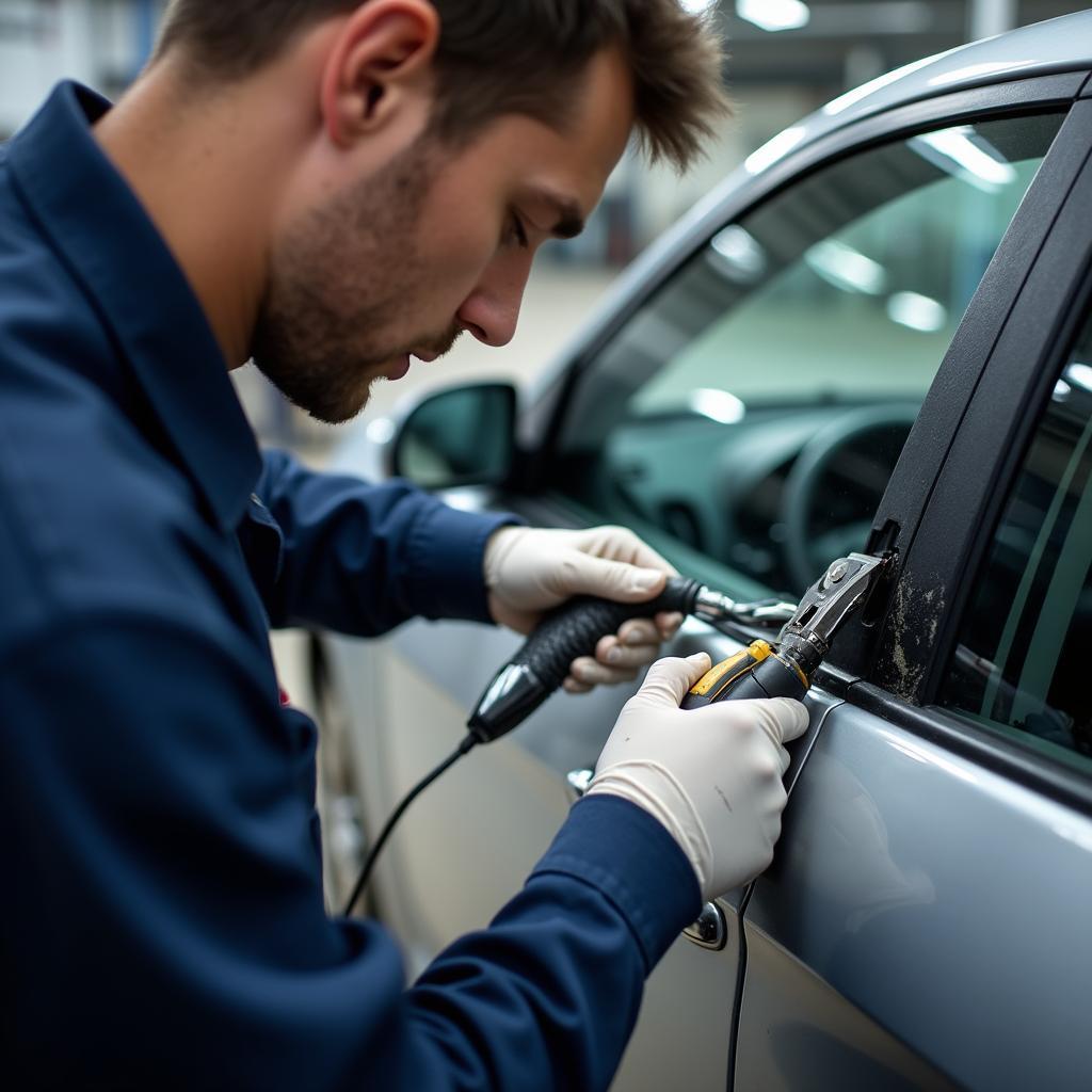 Skilled technician repairing car window in Ipswich