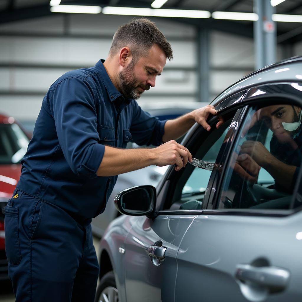 Car window repair technician working in Oakville