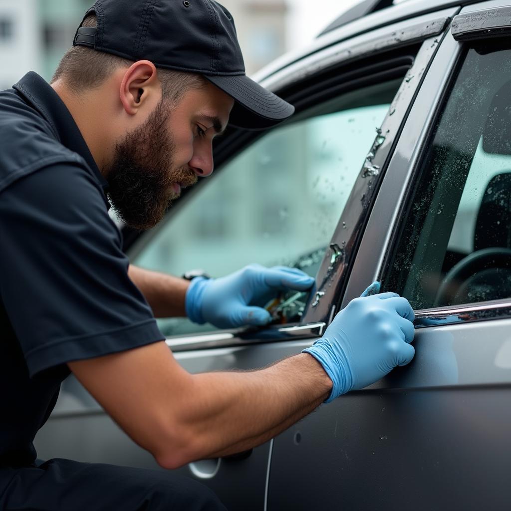 Car window repair technician working in Ponsonby