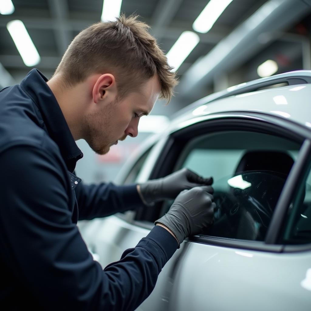 Skilled Technician Repairing Car Window in Portsmouth